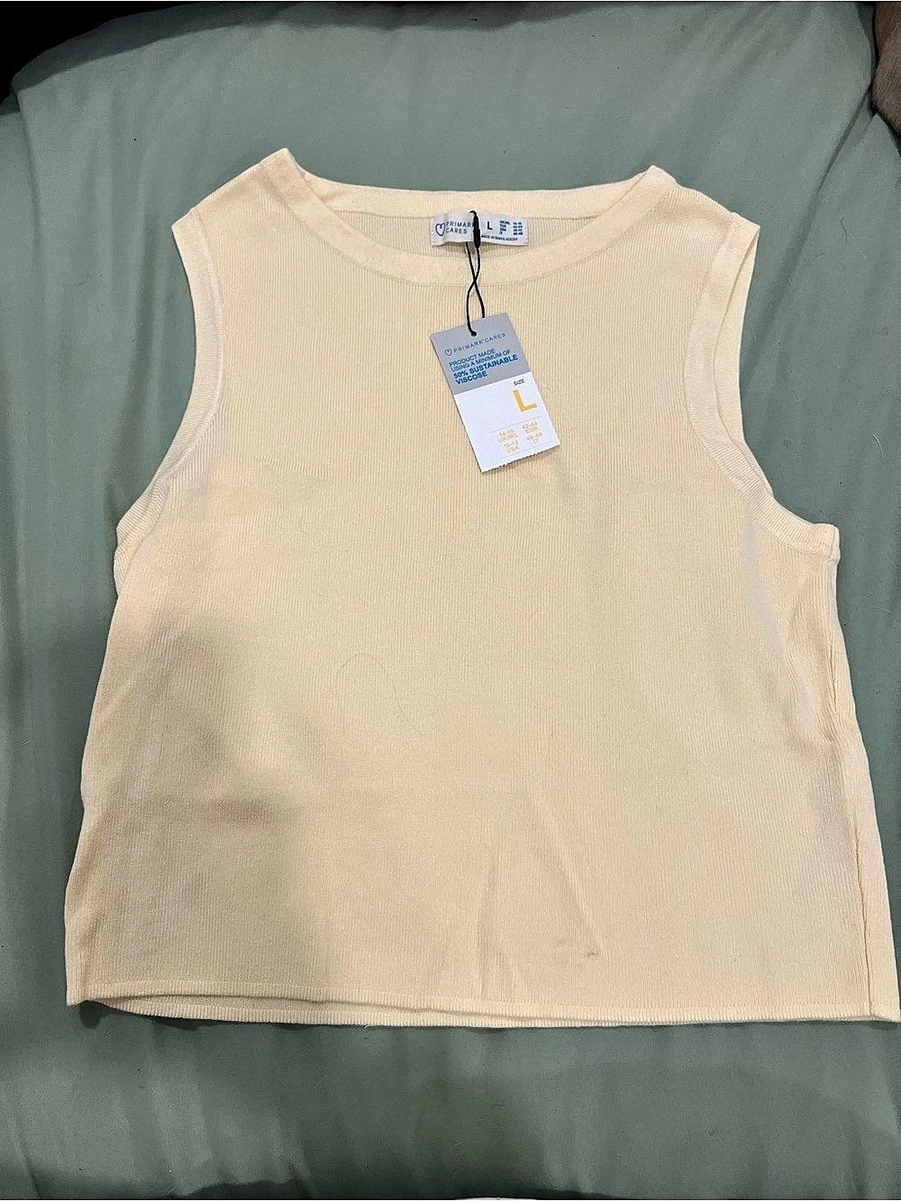 Primark Cares Ribbed Tank Top in Cream Size Large